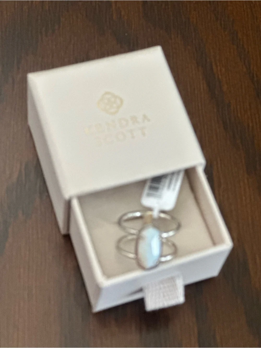 Kendra Scott Elyse Sterling Silver Double Band Ring in White Sterling Opal sz8